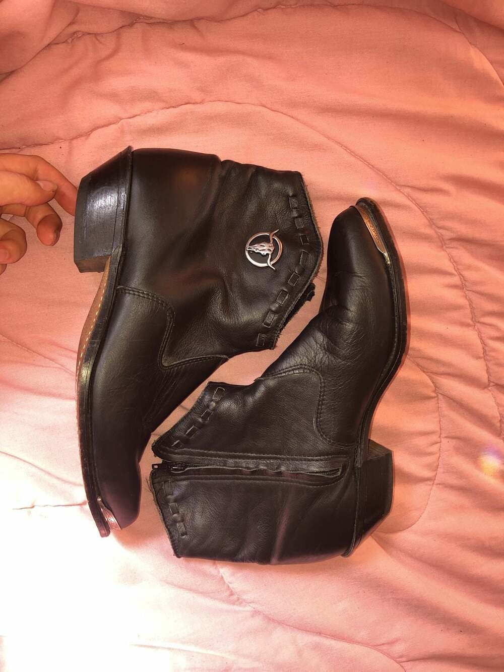 Code West Black Leather Western Cowboy Ankle Boots with Bull Skull Logo